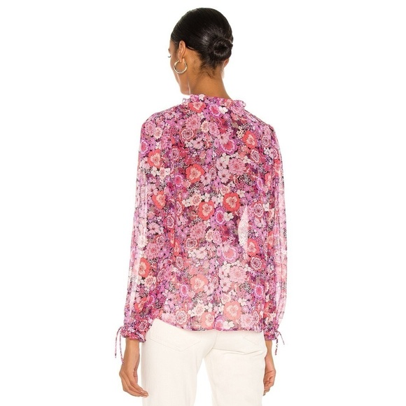 For Love & Lemons Grace Blouse Sheer Floral Long Sleeve Top in Carnation XS - Picture 3 of 12